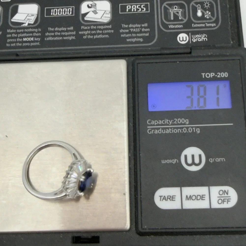 Vtg Saphire Halo Ring İLU 925 Sterling Silver Clear CZ 8.25